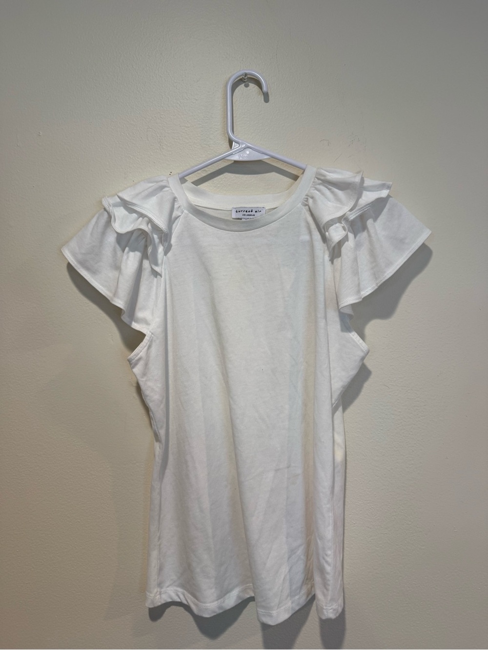 Current Air XS Women's White Ruffle Sleeve Top - Classic Short Sleeve